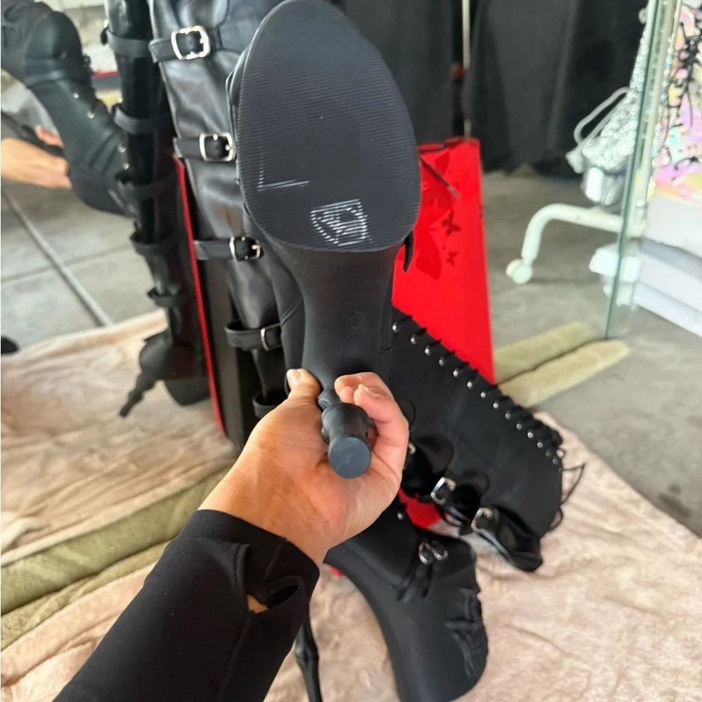 Pleaser Over The Knee Platform Boots (matte blk) NWOT size 9 - Picture 11 of 12